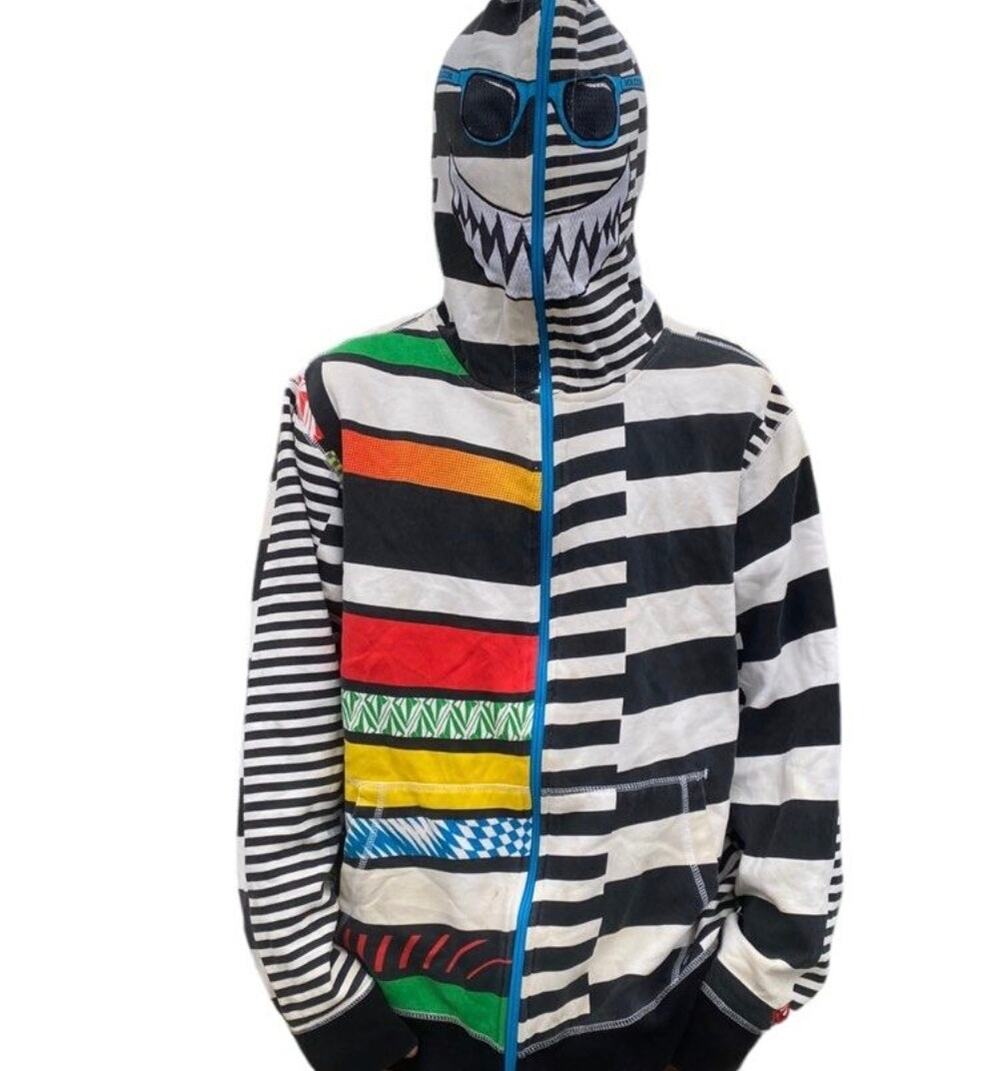 Vintage Volcom Hoodie Full Zip XL Multicolor Black White Striped